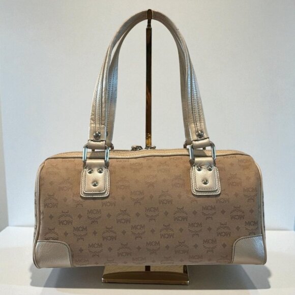 MCM Visetos Beige Leather Satchel Tote Handbag Purse Includes COA Vintage Logo - Picture 3 of 12